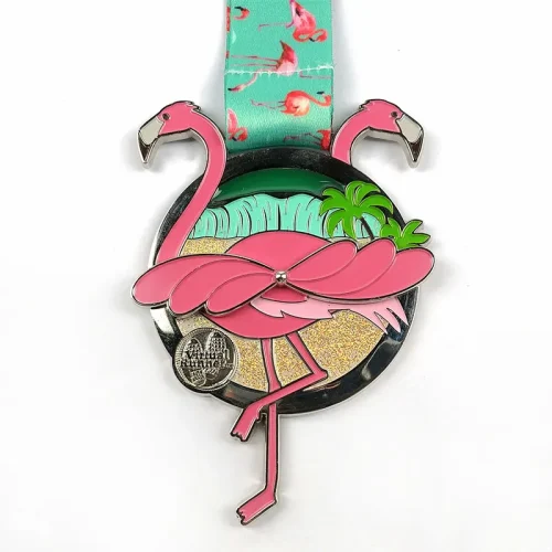 Sanal Koşu için Ismarlama Dönen Flamingo Madalyası