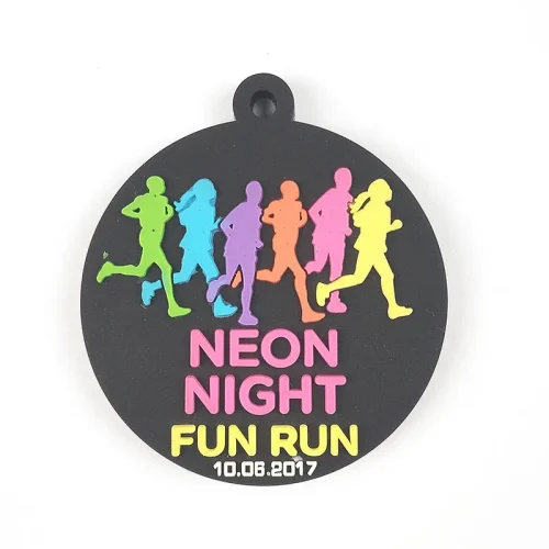 Médaille en caoutchouc PVC 3D pour Neon Night Fun Run
