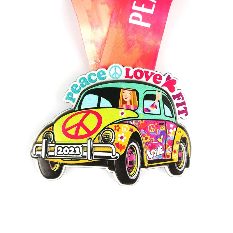 Médaille Peace Love Fit imprimée en 3D par UV