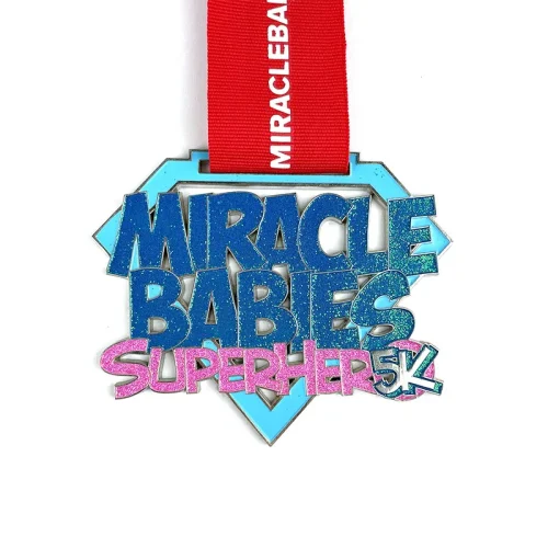 Médaille pailletée de course à pied 5K coulée sous pression