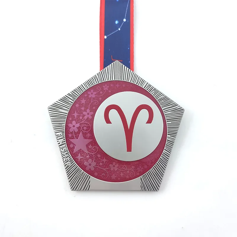 Médaille segmentée des signes du zodiaque en alliage de zinc