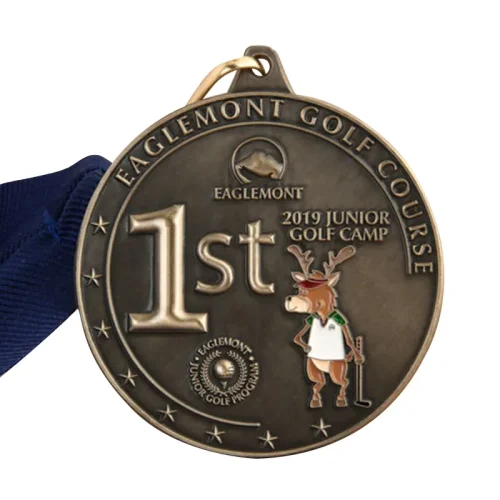 Medaglie da golf creative in ottone antico con testo in rilievo