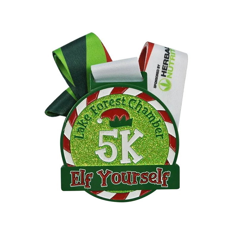 Médaille pailletée de Noël pour la course à pied 5K