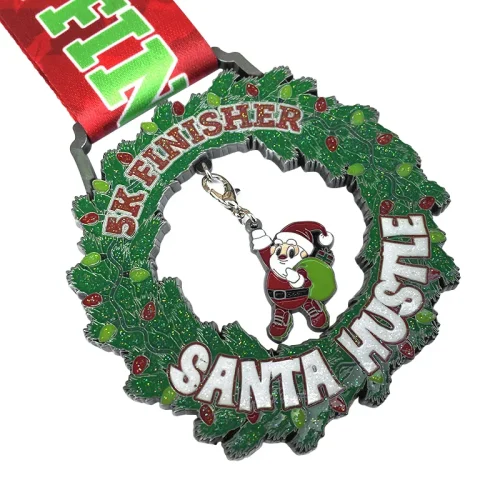 Médaille de l'arbre de Noël pailletée pour la course à pied de 10 km