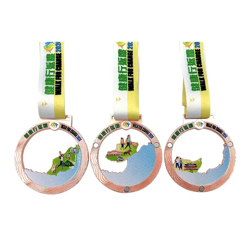 Customized Engraved Texture Soft Enamel Hiking Segment Magnetic Medals