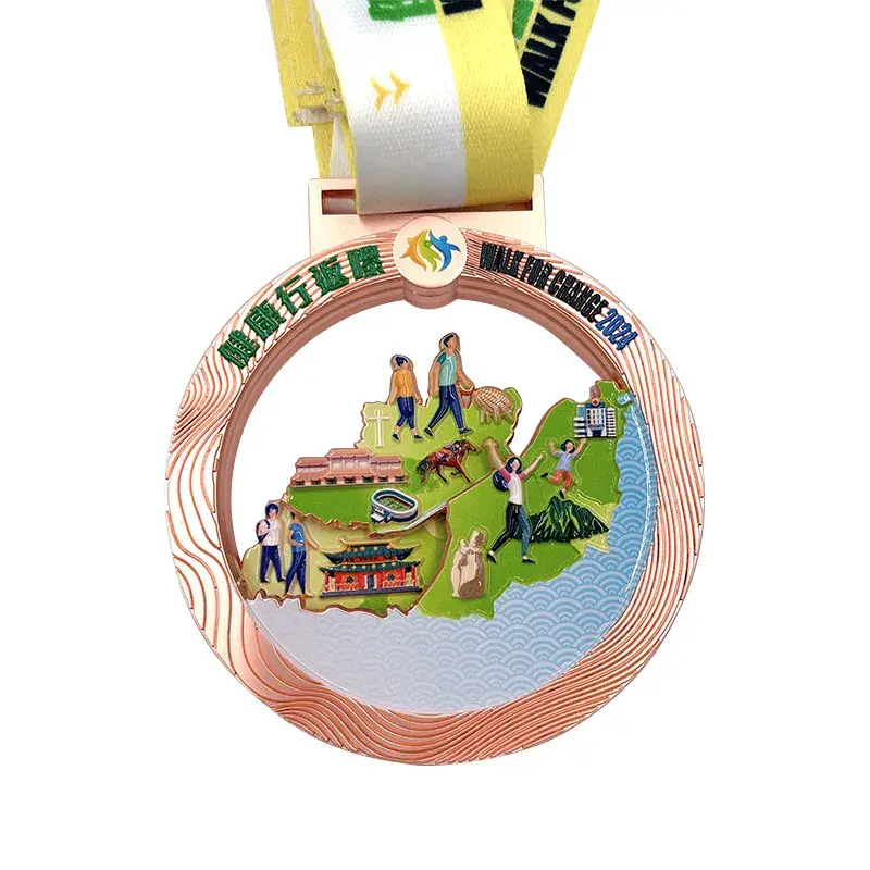 Customized Engraved Texture Soft Enamel Hiking Series Magnetic Medals