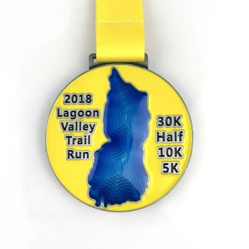Médaille de course à pied personnalisée Valley Trail Run avec émail translucide