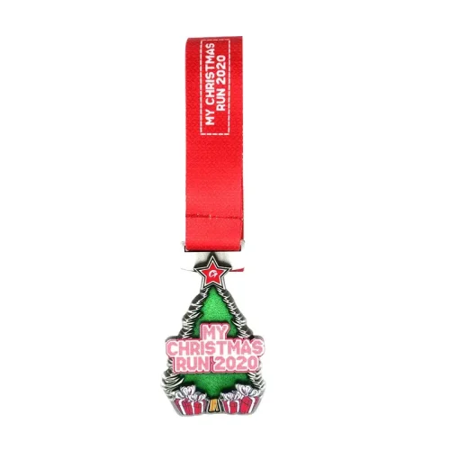 Médaille de course de Noël étincelante avec paillettes