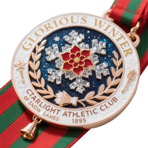 Soft Enamel Snowflakes Crystal Medal