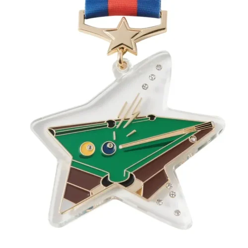 2.75 Star Billiards Crystal Awards Medallion with Personalised Lanyard