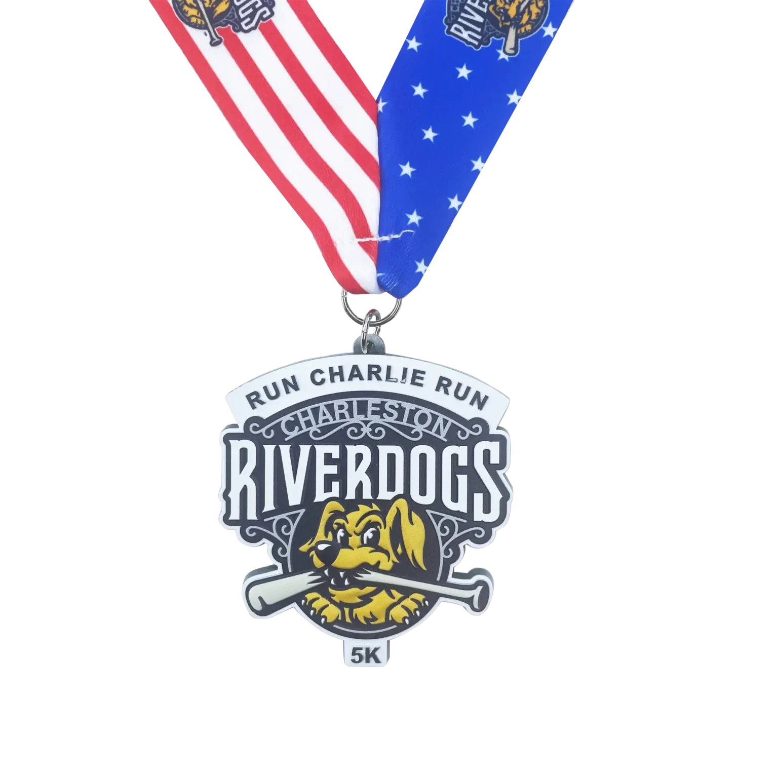5K Run Chalie Matte Silver Awards Medal with Color Spraying