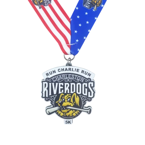 5K Run Chalie Matte Silver Awards Medal with Color Spraying